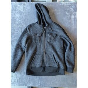 Rock & Republic Mens Sherpa Lined Full Zip Hoodie Charcoal Grey Space Dye Large